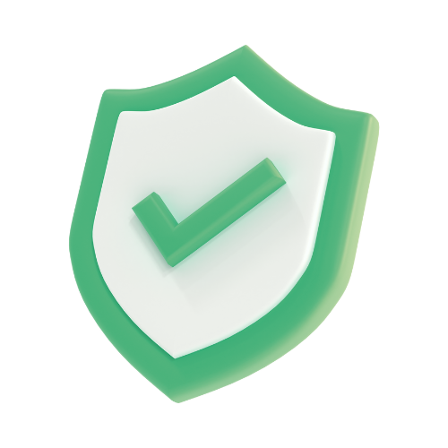 Green shield with a check mark on a white background
