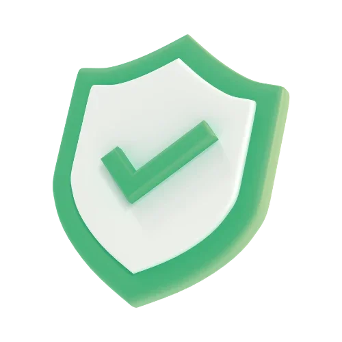 Green shield with a check mark on a white background