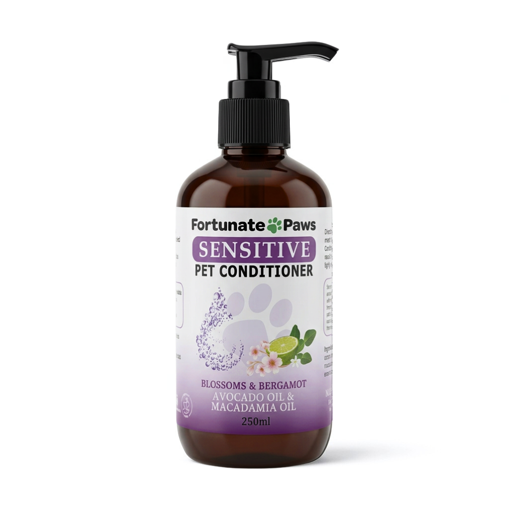 Fortunate Paws Sensitive Pet Conditioner 250ml bottle on a white background