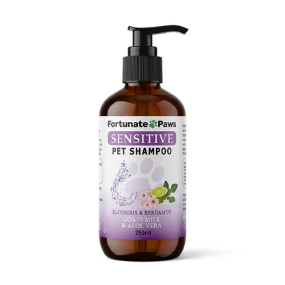 Fortunate Paws Sensitive Pet Shampoo 250ml bottle on a white background