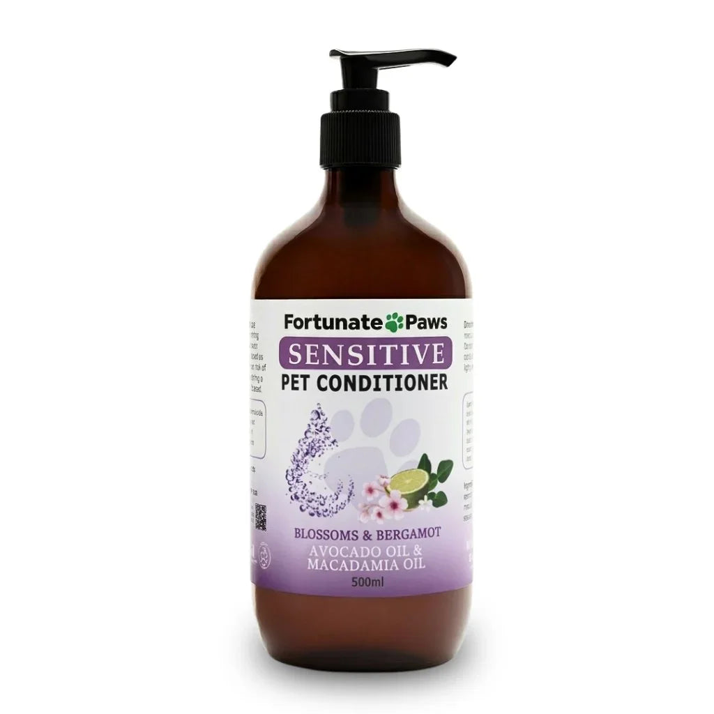 Bottle of Fortunate Paws Sensitive Pet Conditioner 500ml on a white background