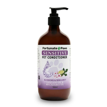 Bottle of Fortunate Paws Sensitive Pet Conditioner 500ml on a white background